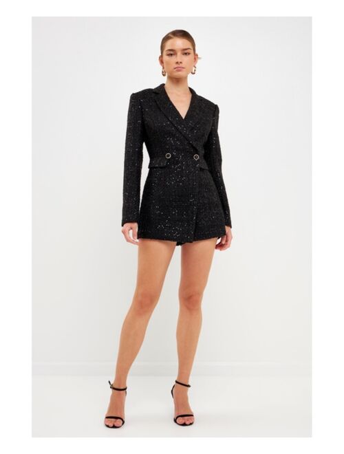 ENDLESS ROSE Women's Tweed Blazer Romper