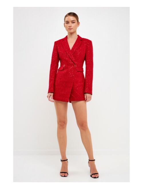 ENDLESS ROSE Women's Tweed Blazer Romper