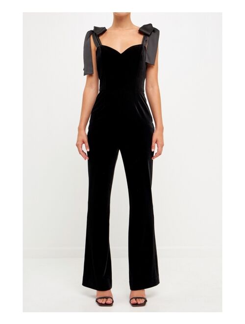 ENDLESS ROSE Women's Velvet Satin Sweetheart Jumpsuit