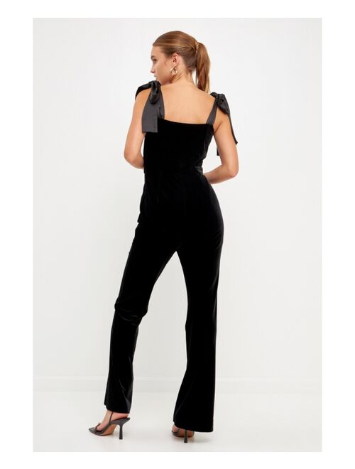 ENDLESS ROSE Women's Velvet Satin Sweetheart Jumpsuit