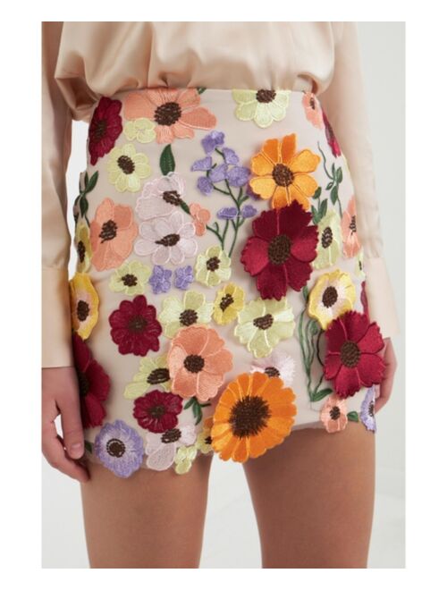 ENDLESS ROSE Women's Floral Embroidered Mini Skirt