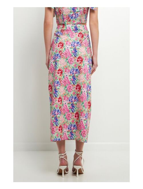 ENDLESS ROSE Women's Cotton Floral Print Slit Maxi Skirt