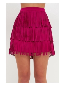 Women's Suede Fringe Skirt