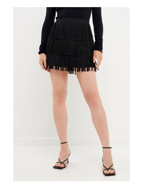 ENDLESS ROSE Women's Suede Fringe Skirt