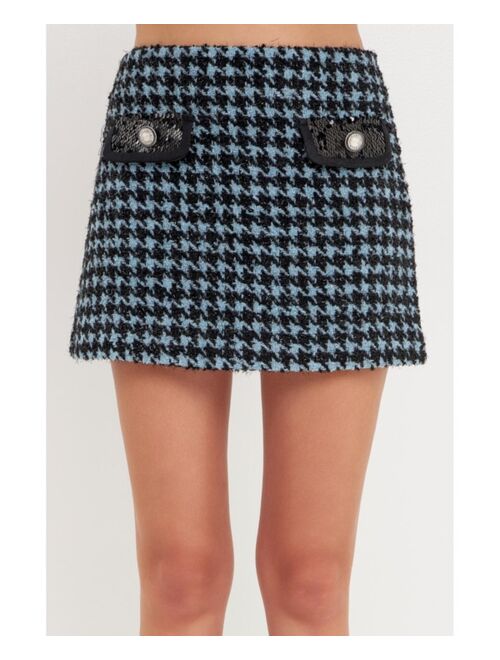 ENDLESS ROSE Women's Houndstooth Tweed Mini Skirt