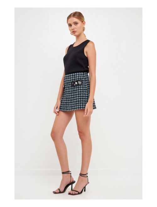 ENDLESS ROSE Women's Houndstooth Tweed Mini Skirt