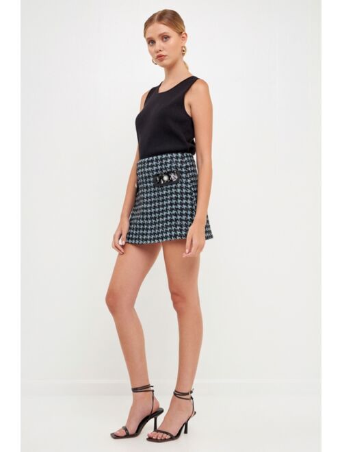 ENDLESS ROSE Women's Houndstooth Tweed Mini Skirt