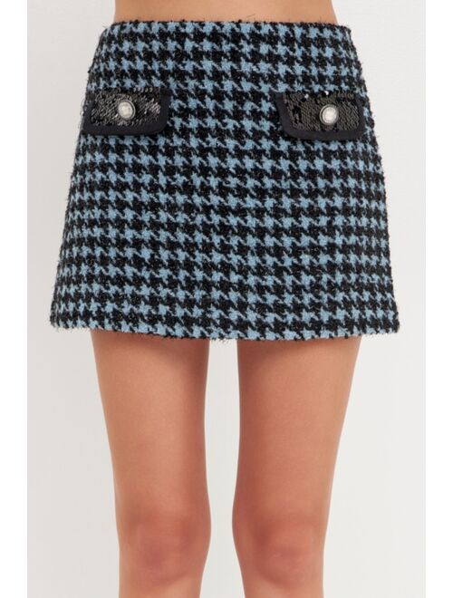 ENDLESS ROSE Women's Houndstooth Tweed Mini Skirt