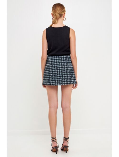 ENDLESS ROSE Women's Houndstooth Tweed Mini Skirt