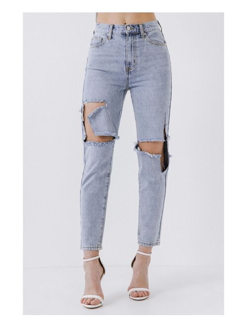 ENDLESS ROSE Women's Destroyed High Waisted Skinny Jeans