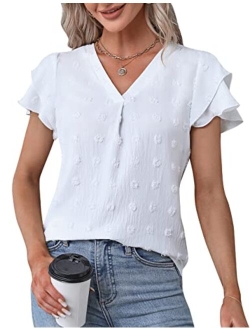 Women's Dressy Tops Work Shirt Business Casual Blouses Summer Cute Ruffle Sleeves Tops