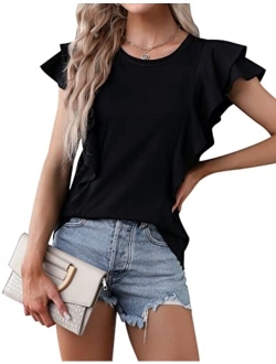 Women's Dressy Tops Work Shirt Business Casual Blouses Summer Cute Ruffle Sleeves Tops