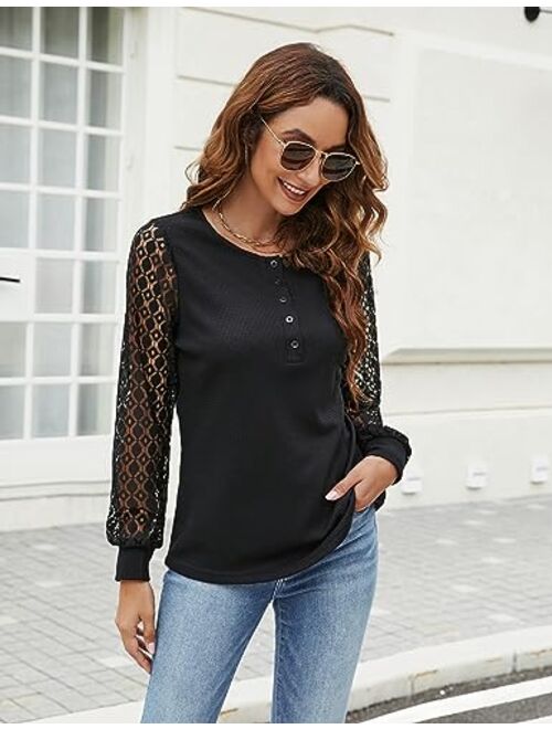 Blooming Jelly Women's Waffle Knit Tops Dressy Casual Long Sleeve Shirts Henley V Neck Blouses Fall Clothes 2023