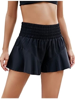 Womens High Waisted Shorts Athletic Running Shorts Workout Quick Dry Flowy Shorts with Pocket