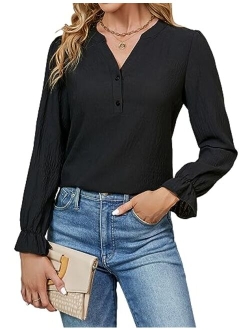 Women's Dressy Casual Tops Business Work Blouses White Button Down Shirts Cap Sleeve V Neck Tshirt