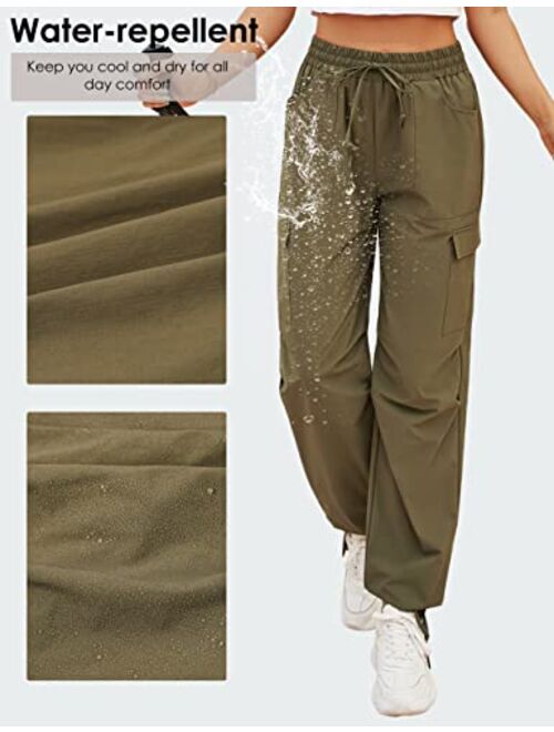 Blooming Jelly Womens Hiking Pants Waterproof High Waisted Cargo Pants Quick Dry Travel Rain Pants with Pockets