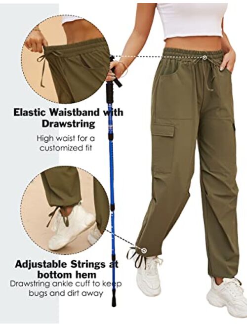 Blooming Jelly Womens Hiking Pants Waterproof High Waisted Cargo Pants Quick Dry Travel Rain Pants with Pockets