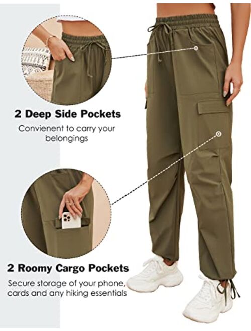 Blooming Jelly Womens Hiking Pants Waterproof High Waisted Cargo Pants Quick Dry Travel Rain Pants with Pockets