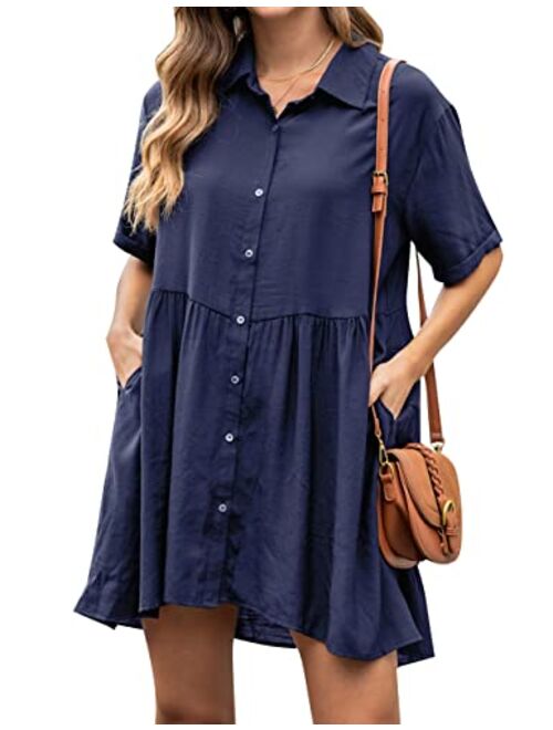 Blooming Jelly Womens Flowy Casual Dress Maternity Summer Dresses V Neck Button Down Cute Mini Dress with Pockets