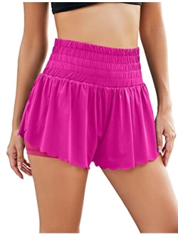 Women's Flowy Running Shorts High Waisted Butterfly Shorts Athletic Workout Shorts with Pocket