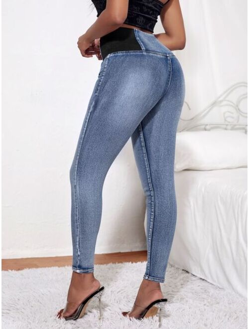 SHEIN SXY High Waist Colorblock Skinny Jeans