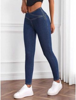 Frenchy Asymmetrical Waistband Skinny Jeans