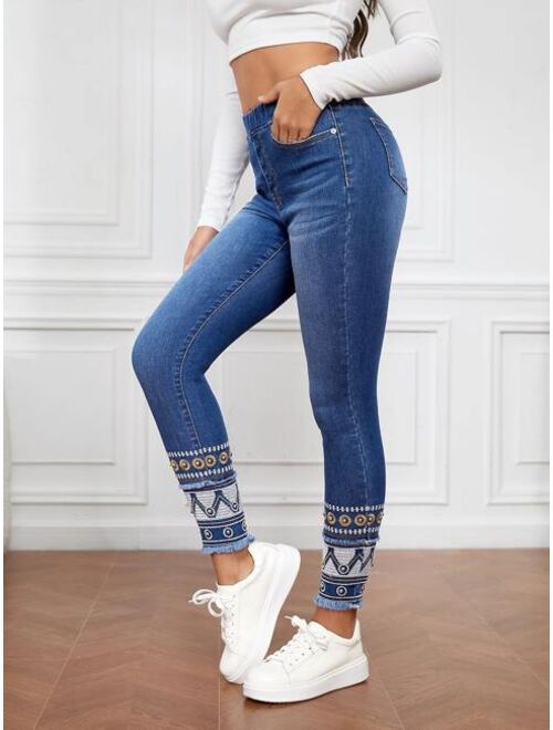 SHEIN LUNE High Waist Geo Print Skinny Jeans