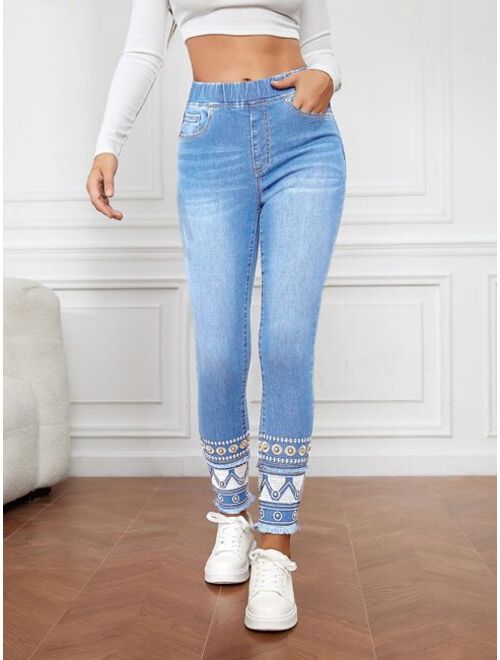 SHEIN LUNE High Waist Geo Print Skinny Jeans