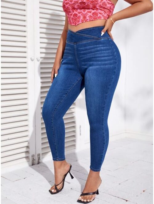 SHEIN SXY Plus Asymmetrical Waistband Waist Skinny Jeans