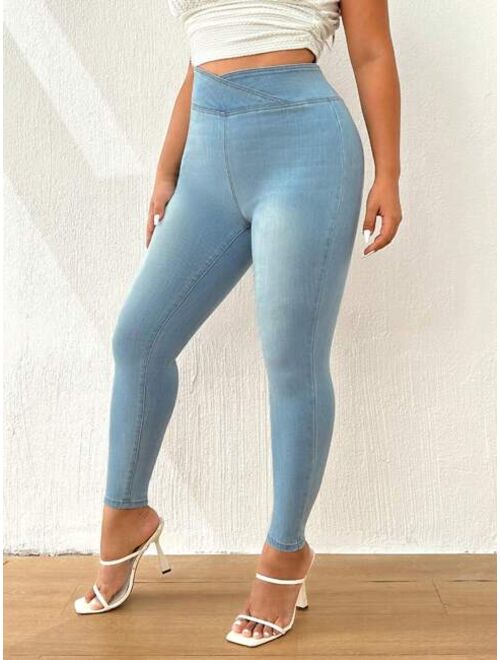 SHEIN SXY Plus Asymmetrical Waistband Waist Skinny Jeans