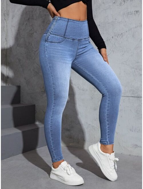 SHEIN Essnce Wide Waistband Skinny Jeans