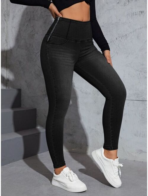 SHEIN Essnce Wide Waistband Skinny Jeans