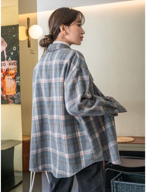 DAZY Tartan Flap Pocket Drop Shoulder Shirt