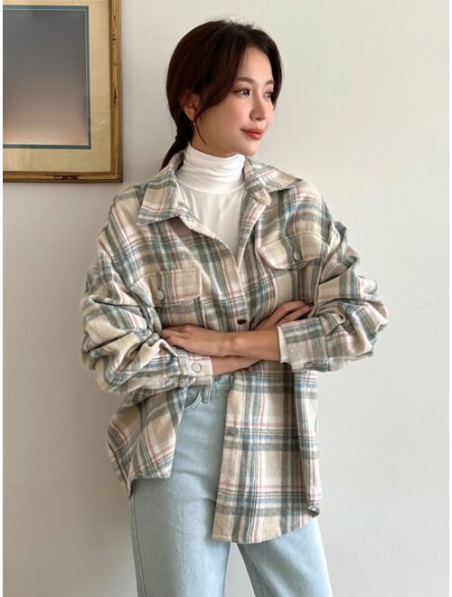 DAZY Tartan Flap Pocket Drop Shoulder Shirt