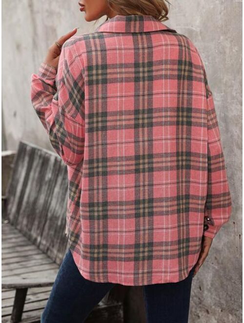 Plaid Print Drop Shoulder Coat