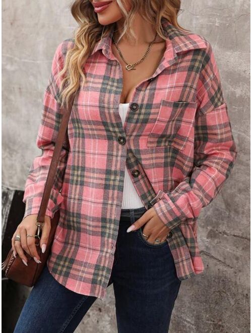 Plaid Print Drop Shoulder Coat