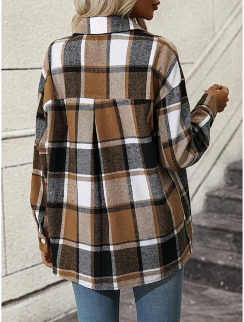 SHEIN LUNE Plaid Print Drop Shoulder Shirt