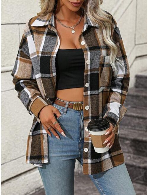 SHEIN LUNE Plaid Print Drop Shoulder Shirt