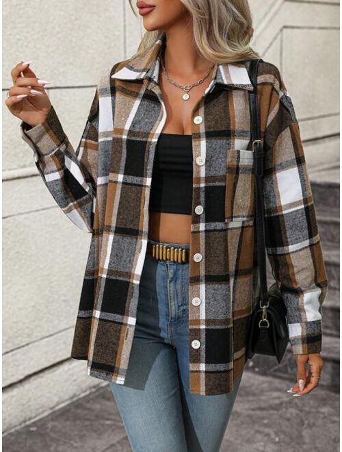 SHEIN LUNE Plaid Print Drop Shoulder Shirt