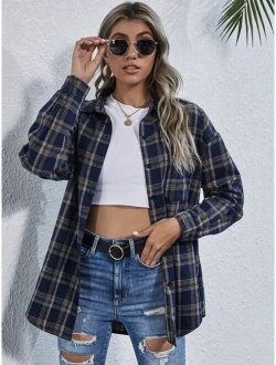 LUNE Plaid Print Drop Shoulder Shirt