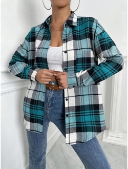 LUNE Plaid Print Drop Shoulder Shirt