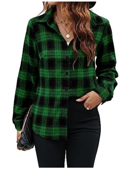 Women's Flannel Shirts Plaid Button Down Shacket Fall Long Sleeve Blouses Business Casual Tops