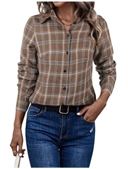 Women's Flannel Shirts Plaid Button Down Shacket Fall Long Sleeve Blouses Business Casual Tops