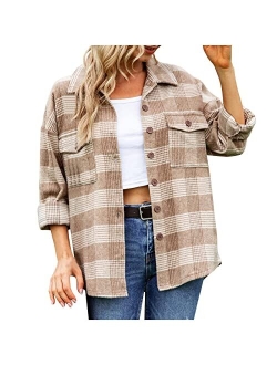 ZSDVBZS Womens Plaid Shirts Classic-Fit Lapel Long Sleeve Shirt Tops Fall Fashion 2022 Button Down Shacket Jacket Coat with Pockets