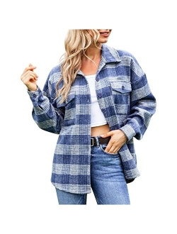 ZSDVBZS Womens Plaid Shirts Classic-Fit Lapel Long Sleeve Shirt Tops Fall Fashion 2022 Button Down Shacket Jacket Coat with Pockets