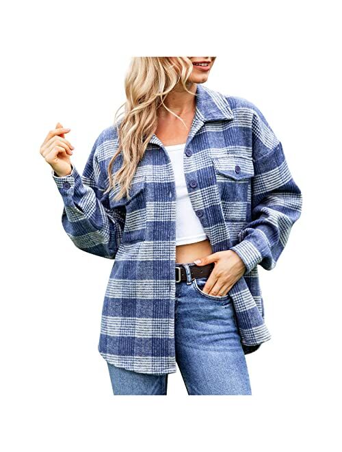 ZSDVBZS Womens Plaid Shirts Classic-Fit Lapel Long Sleeve Shirt Tops Fall Fashion 2022 Button Down Shacket Jacket Coat with Pockets