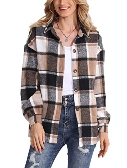 HOOKLZO Women's 2023 Fall Clothes Plaid Shacket Jacket Oversize Long Sleeve Button Down Flannel Shirts Blouses Tops