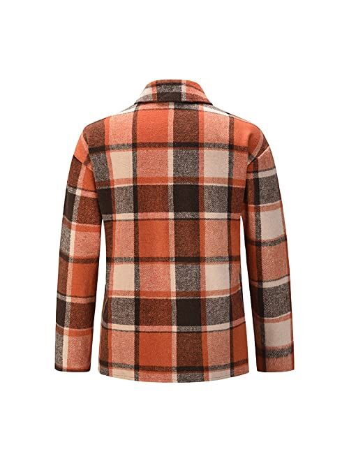 AAZJSS Shacket Jacket Women Plaid Long Sleeve Shirts Flannel Lapel Button Down Casual Tartan Coats Fall Boyfriend Blouse