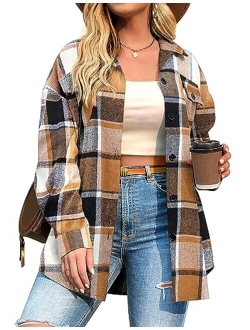 IN'VOLAND Womens Plus Size Casual Plaid Shacket Button Down Long Sleeve Flannel Shirt Short Jacket 16W-26W