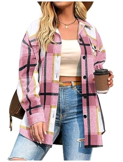 IN'VOLAND Womens Plus Size Casual Plaid Shacket Button Down Long Sleeve Flannel Shirt Short Jacket 16W-26W